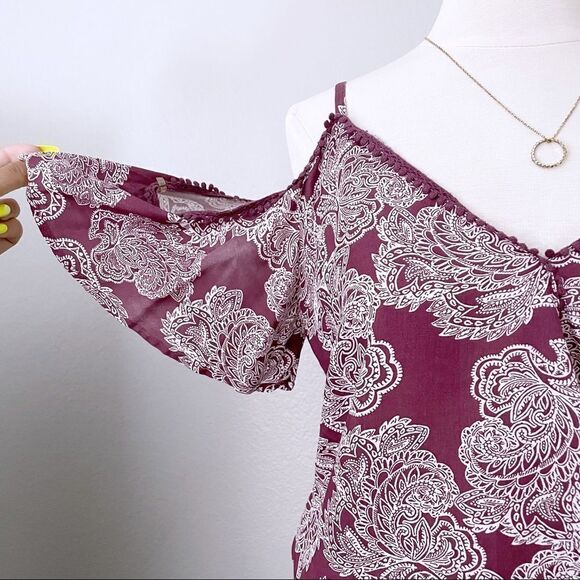 Paisley Purple Cold Shoulder Top - Picture 3 of 5